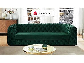 Capitonnage du dossier du canapé chesterfield STANLEY velours vert sapin