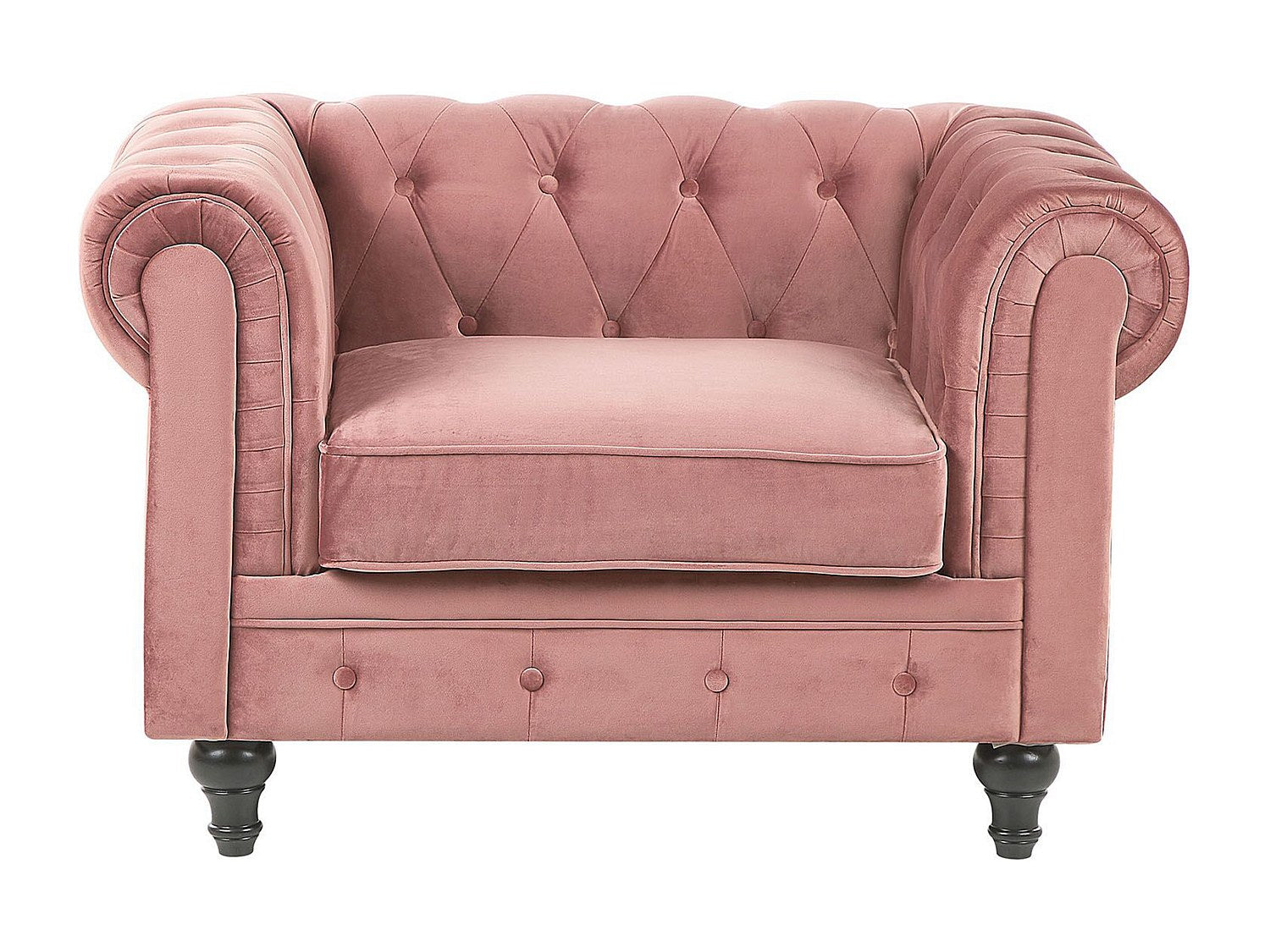 Assise large et rembourrée du fauteuil chesterfield JARVIS rose
