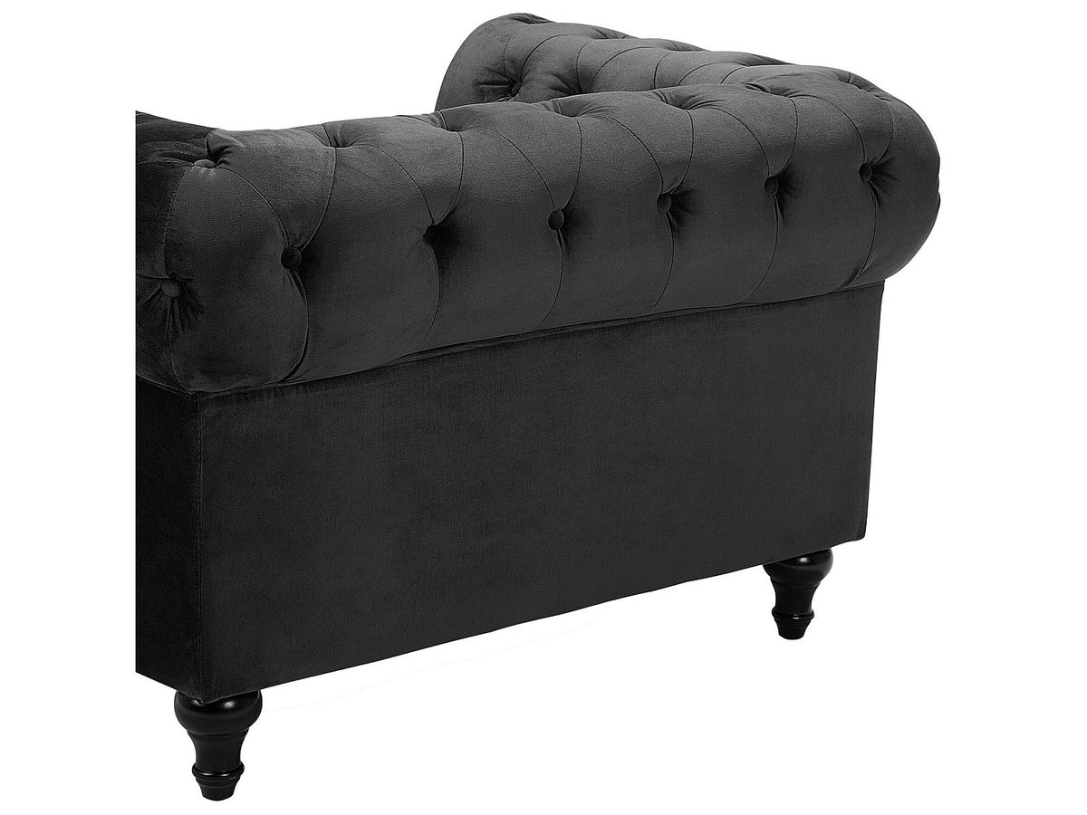 Vue d'ensemble du fauteuil chesterfield HASTINGS velours noir