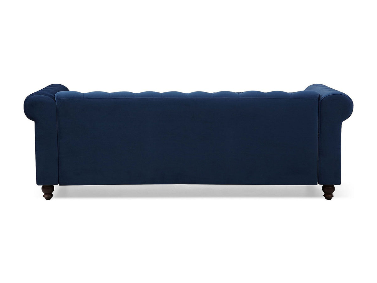 Vue d'ensemble du grand canapé chesterfield WINDSOR 3 places bleu
