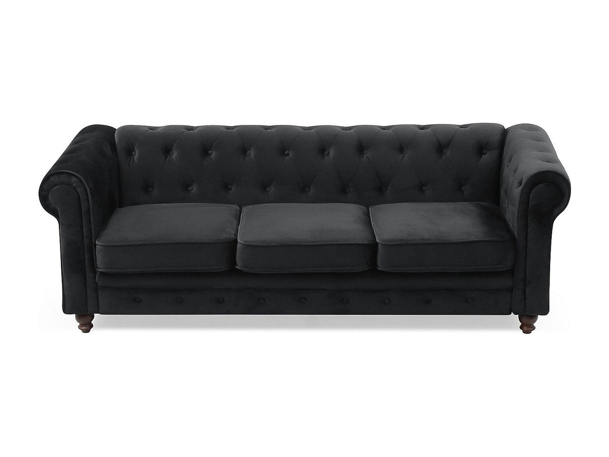 Détail du velours noir du grand canapé chesterfield WINDSOR
