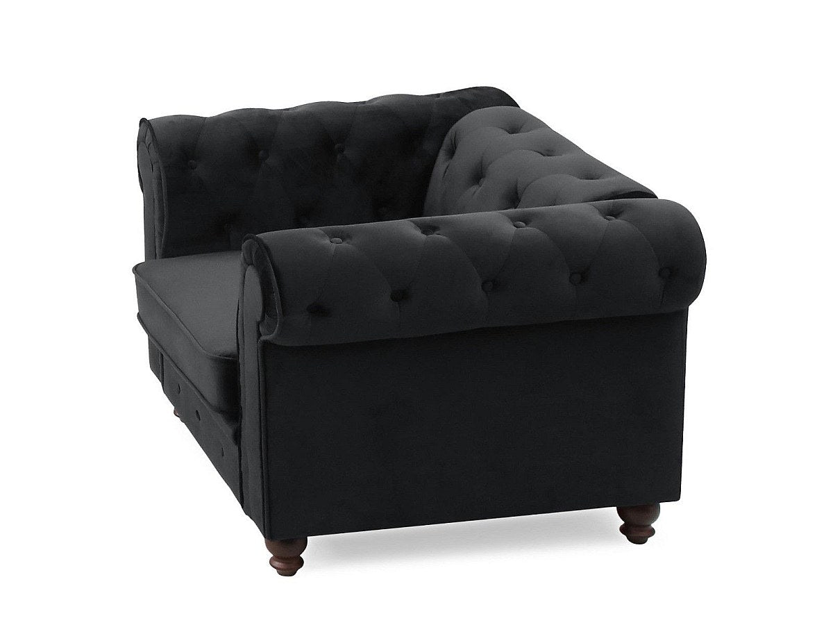 Détail du velours noir du fauteuil chesterfield DUKE