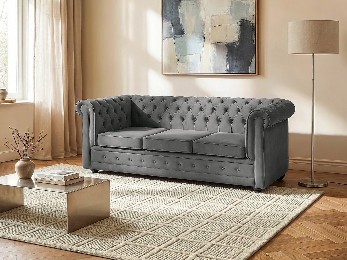 Accoudoirs et capitons du canapé chesterfield convertible ABBOTT gris anthracite