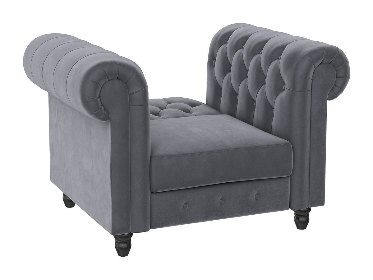Détail du velours gris de la méridienne chesterfield FELIX
