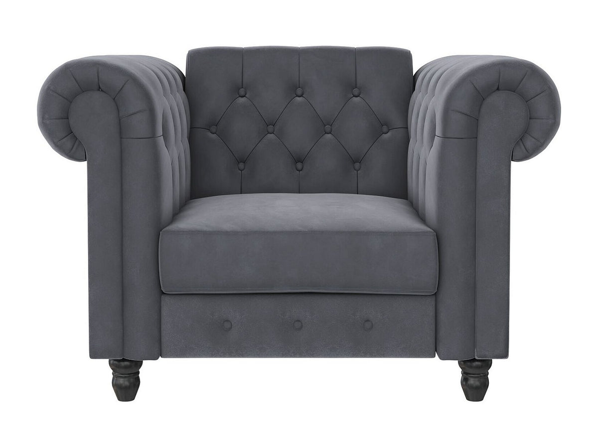 Méridienne chesterfield FELIX grise en position détente