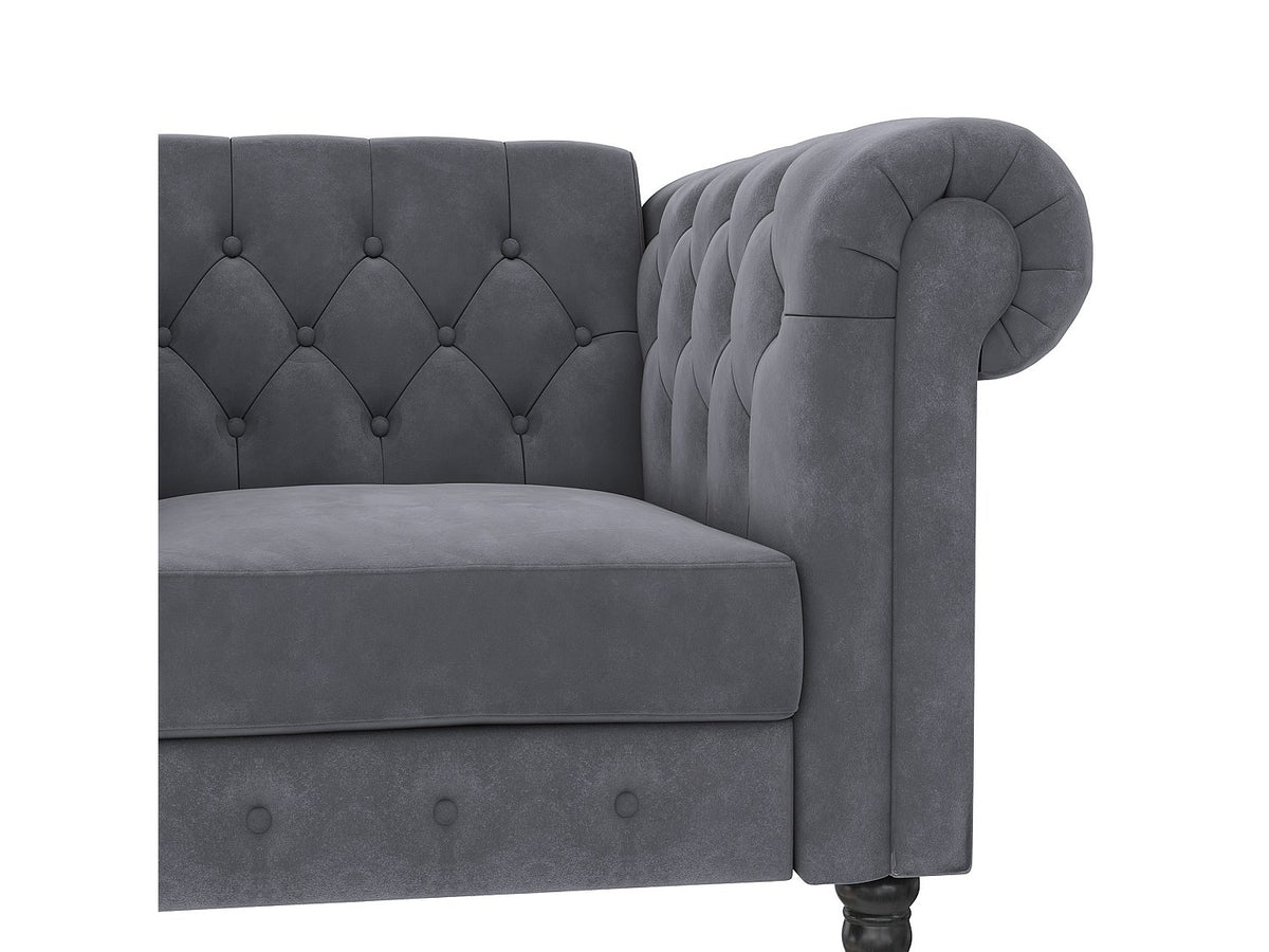 Vue d'ensemble de la méridienne chesterfield FELIX en velours gris
