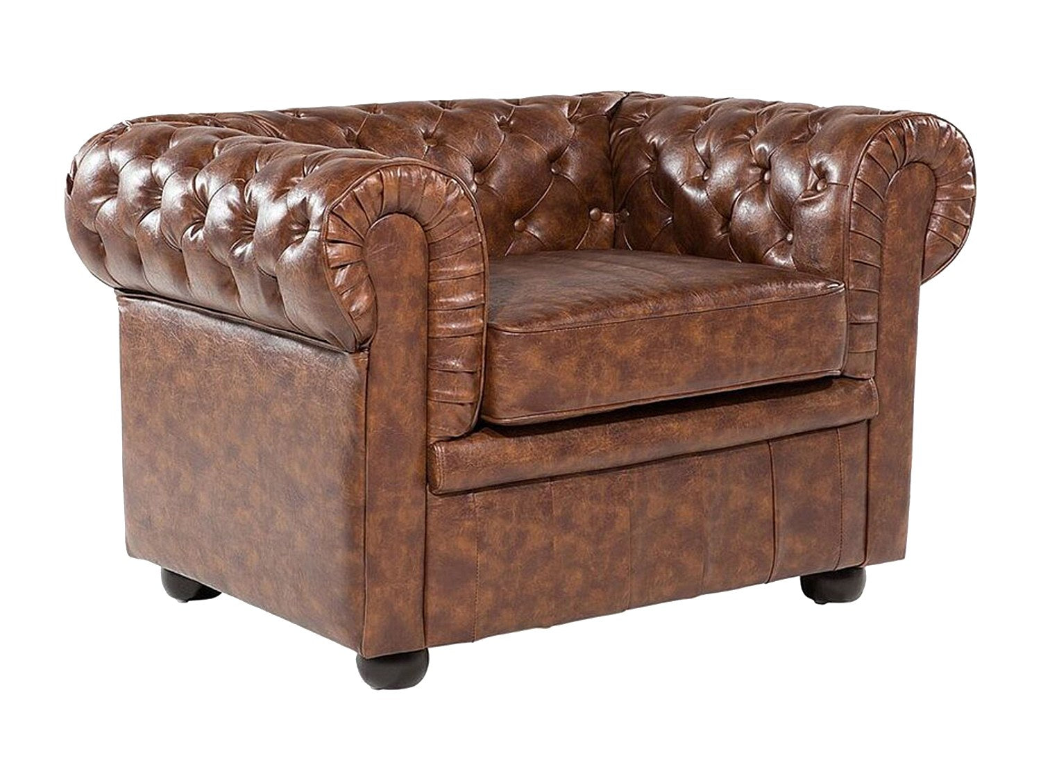 Fauteuil chesterfield vintage 1 place en simili cuir marron - HALSTED