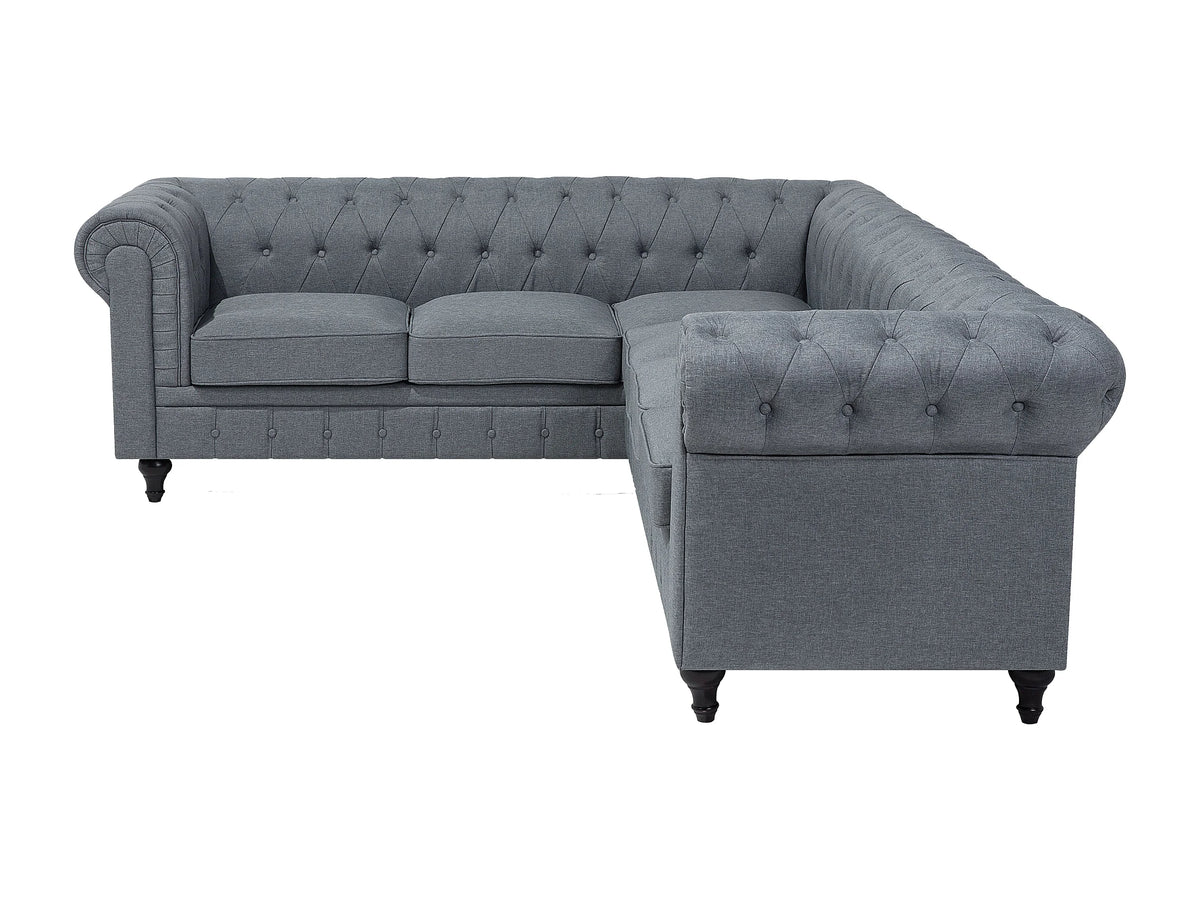 Coutures diamant du canapé d'angle chesterfield ELGIN en coton gris