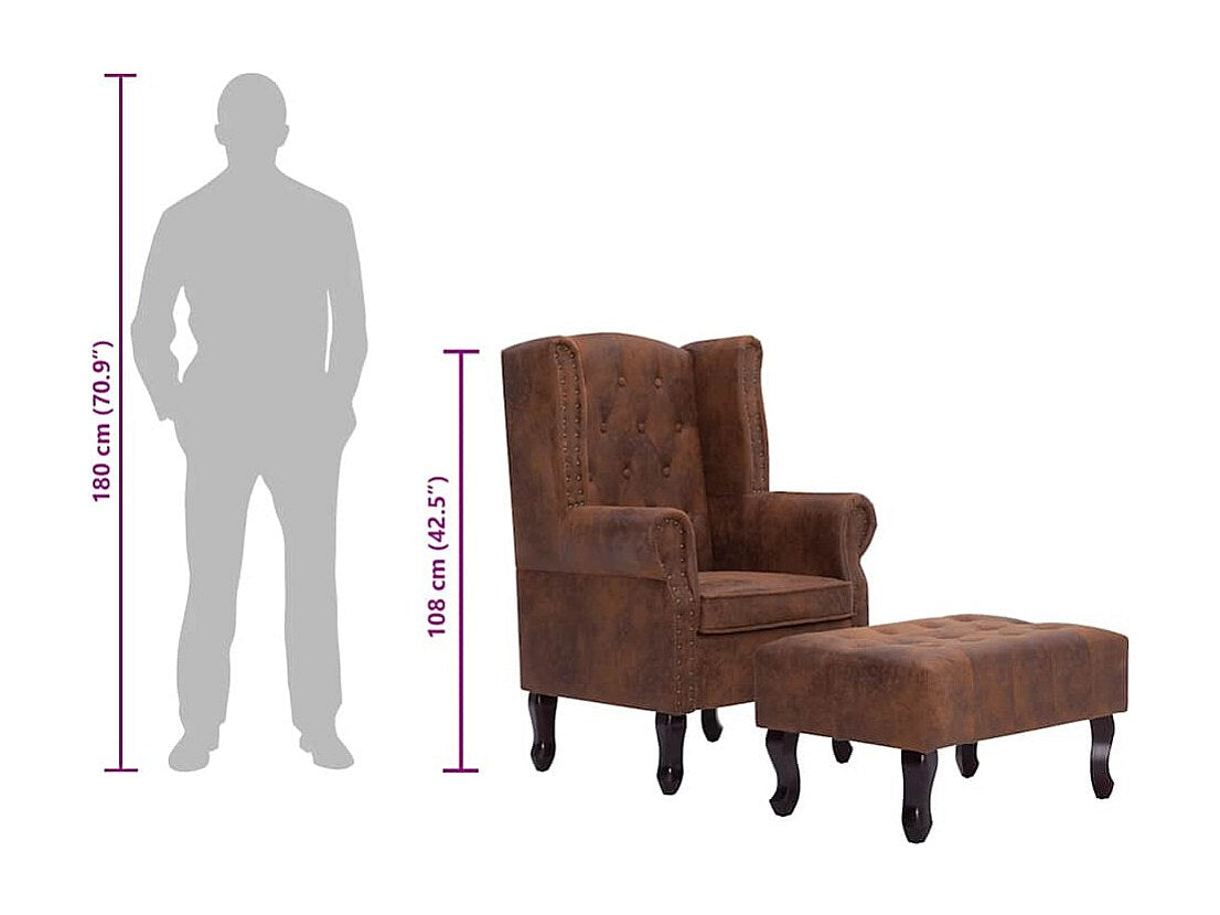 Vue d'ensemble du fauteuil chesterfield FLEMING et son repose-pieds