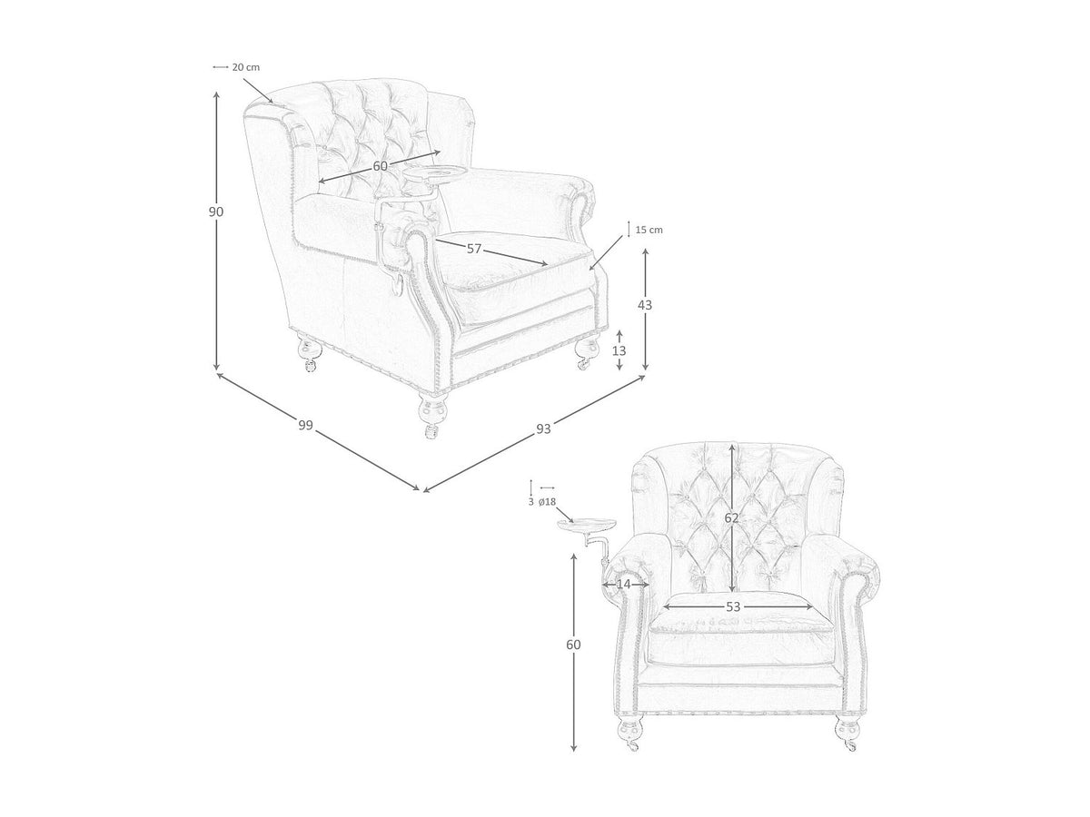 Vue d'ensemble du fauteuil chesterfield ANGEL CERDA en cuir marron cognac