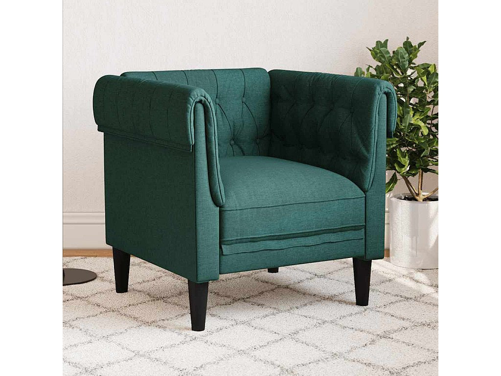 Capitonnage du fauteuil chesterfield NORFOLK en tissu vert foncé