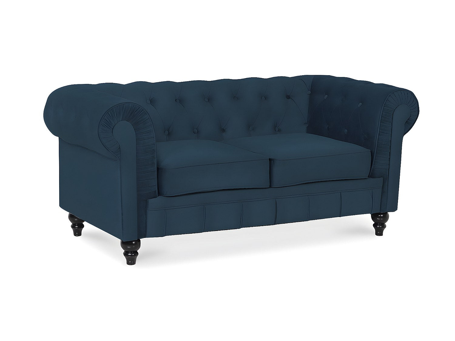 Canapé chesterfield ALTESSE bleu nuit avec accoudoirs arrondis