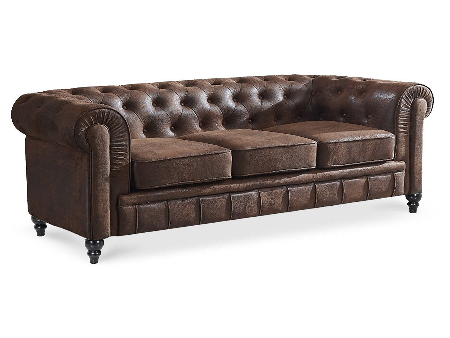 Vue d'ensemble du canapé chesterfield vintage EPSOM 3 places marron