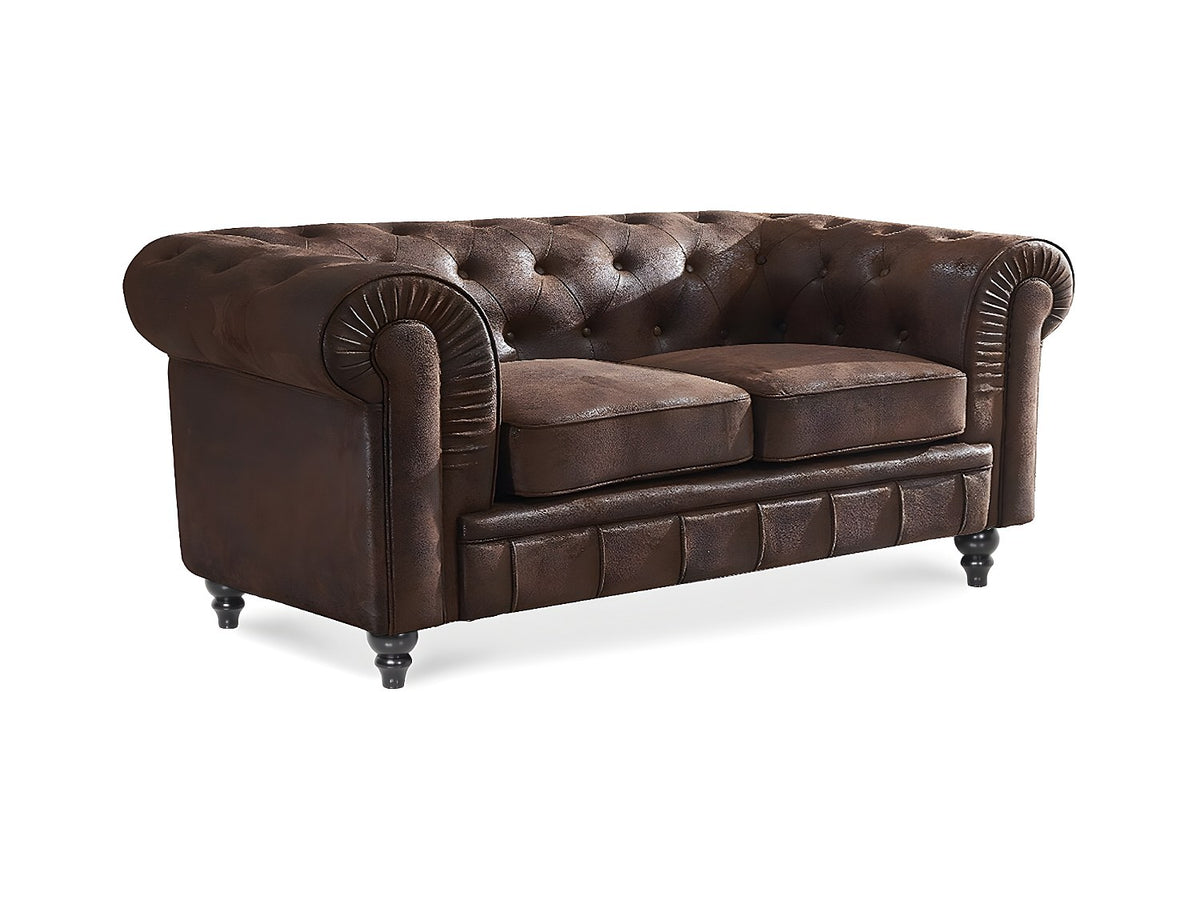 Vue d'ensemble du canapé chesterfield vintage PICKWICK 2 places marron