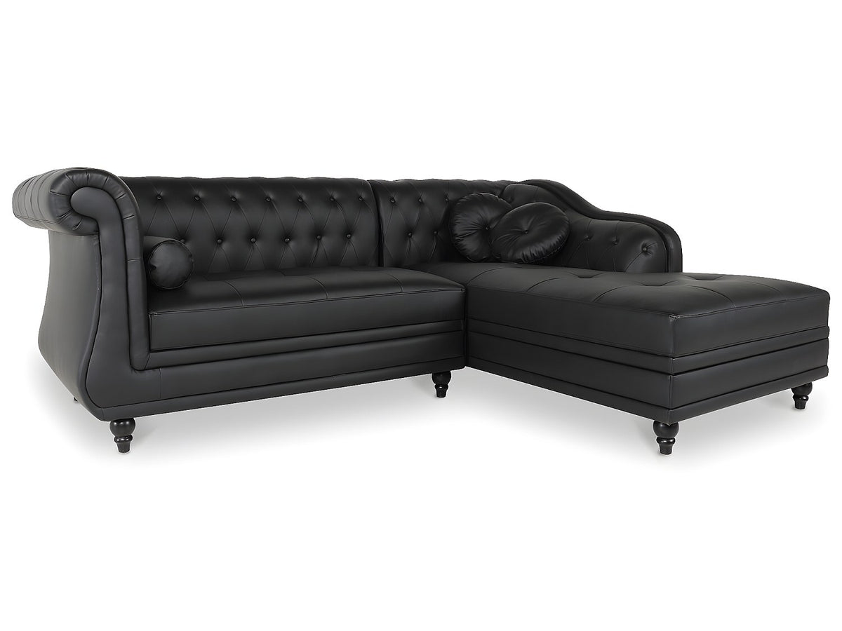 Capitonnage et méridienne du canapé d'angle chesterfield EMPIRE noir