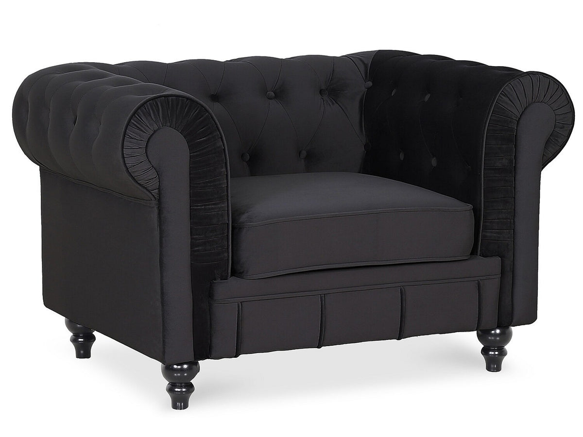 Vue d'ensemble du fauteuil chesterfield ALTESSE en velours noir