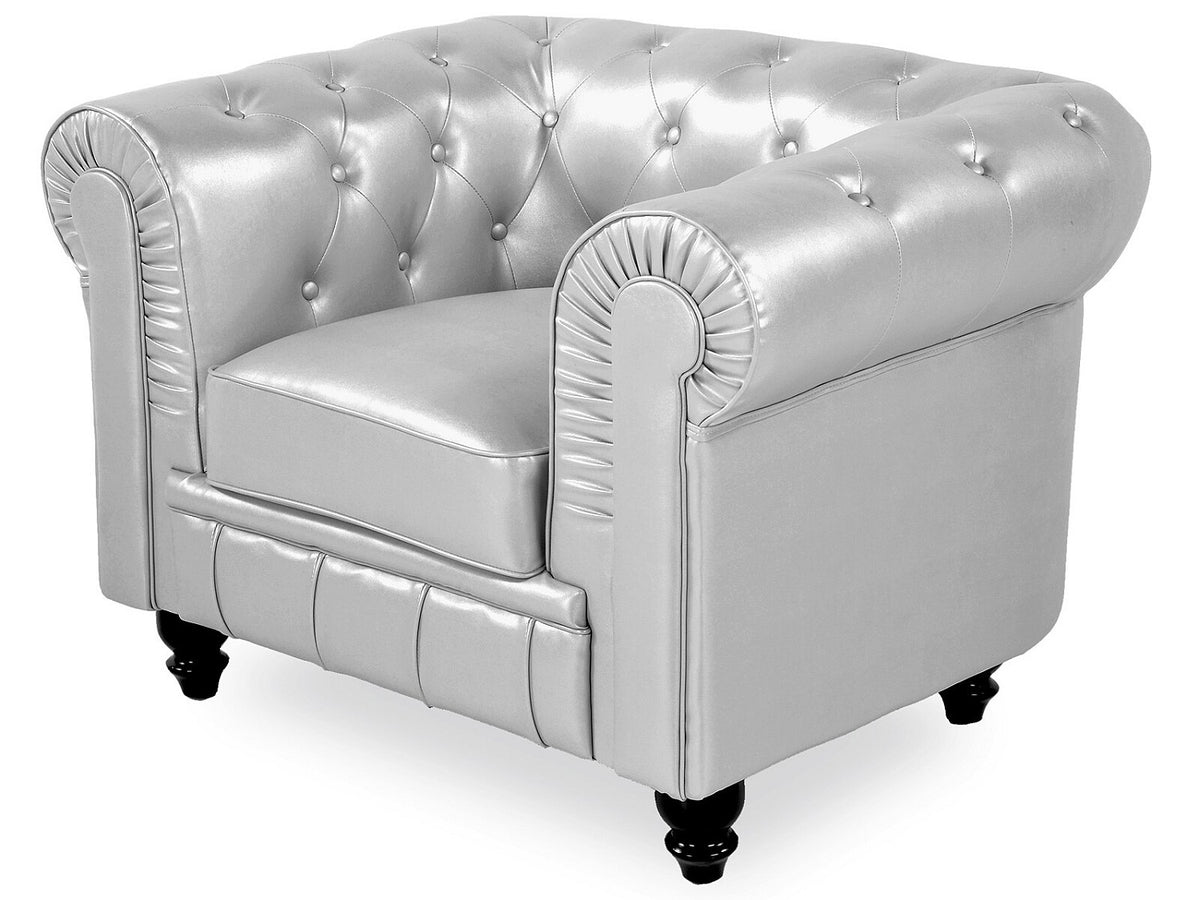 Matelassage en losange du fauteuil chesterfield REGENCY argenté