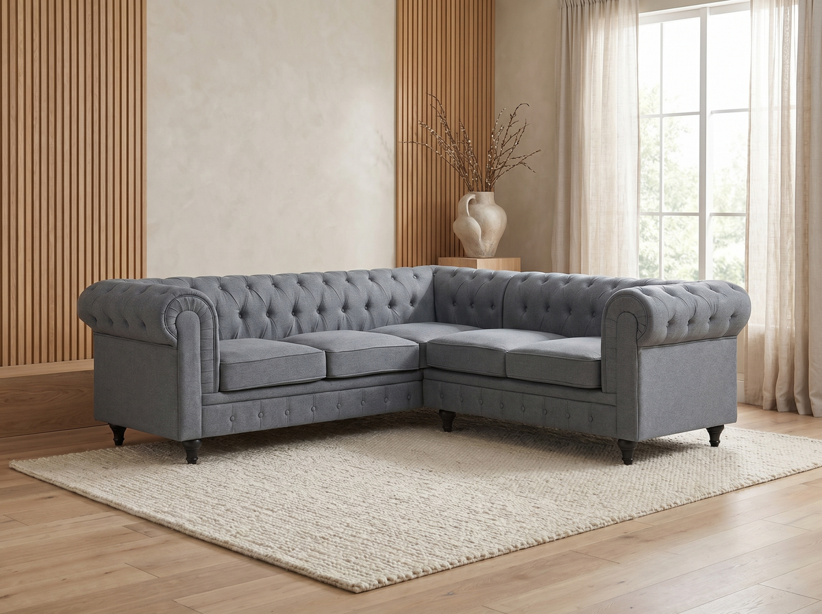 Méridienne du canapé d'angle chesterfield ELGIN 6 places gris
