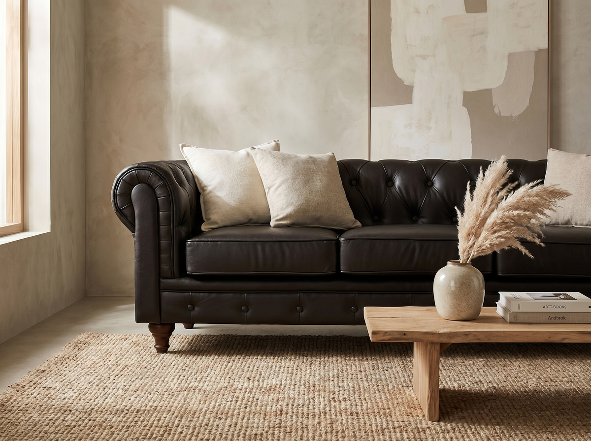 Dossier capitonné du canapé chesterfield ALIZA marron