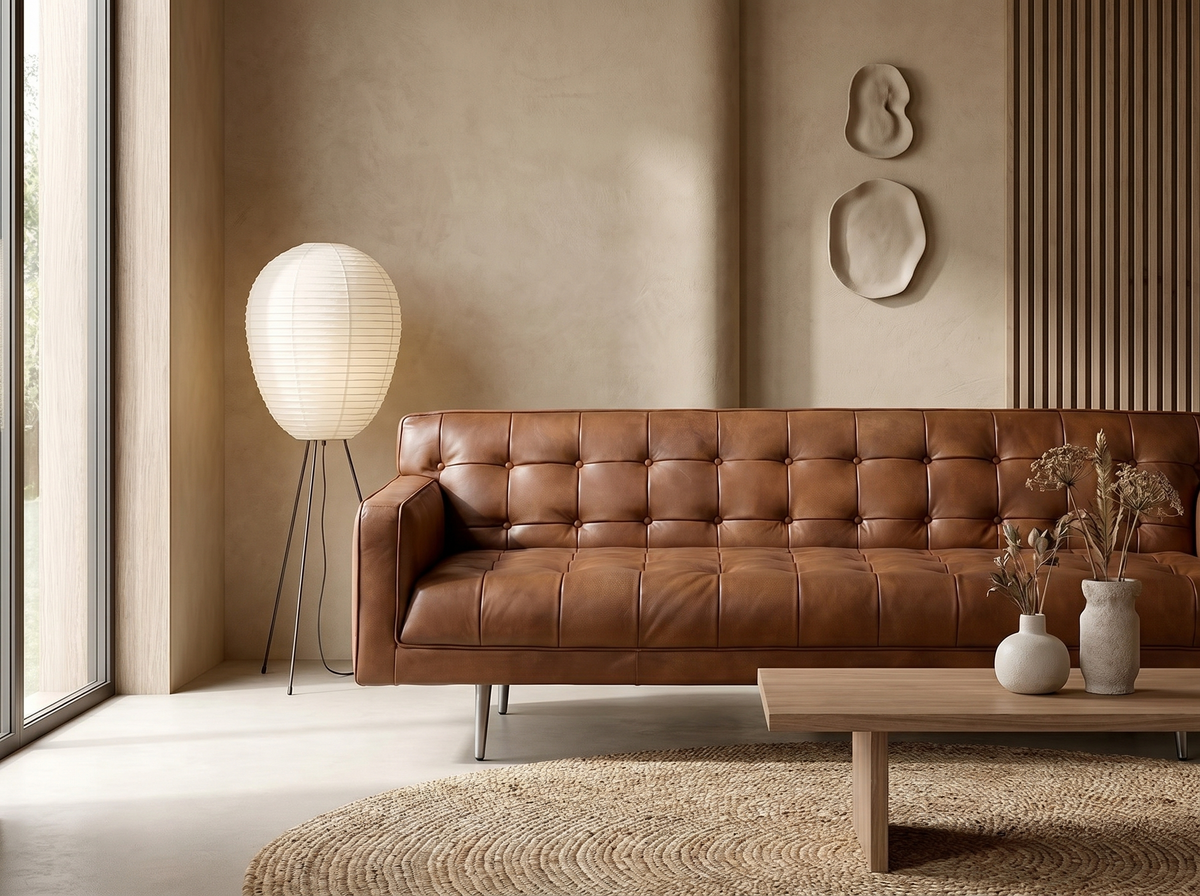 Effet matelassé du canapé chesterfield ANGEL CERDA en cuir marron foncé