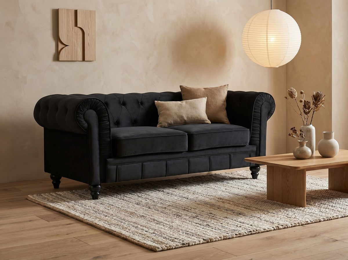 Capitonnage du canapé chesterfield ALTESSE 2 places en velours noir