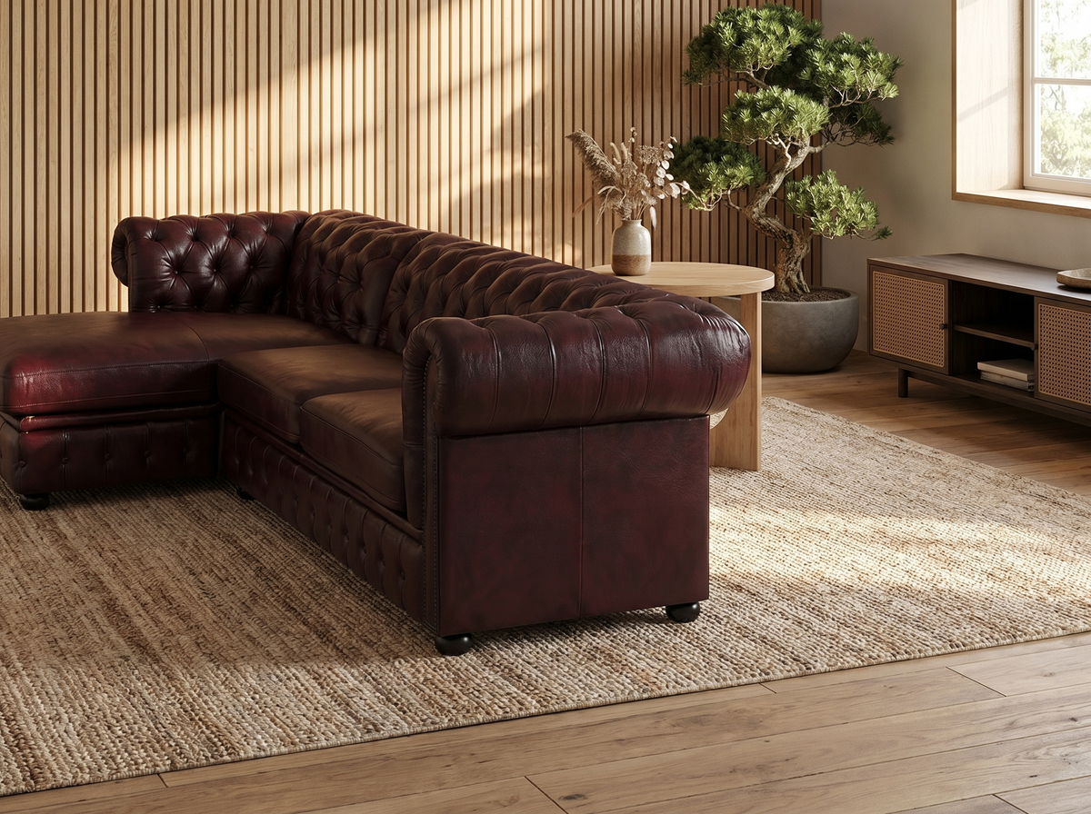 Aspect vieilli du cuir de buffle du canapé d'angle chesterfield BRENTON