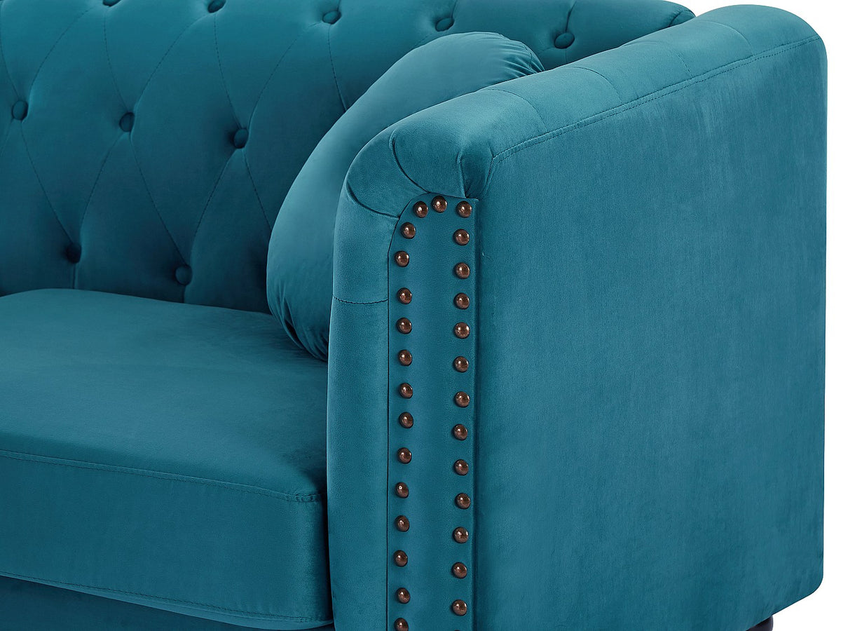 Assise déhoussable du canapé chesterfield TURNER en velours bleu canard