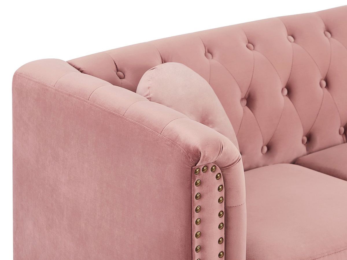 Canapé d'angle chesterfield TURNER avec angle réversible en velours rose