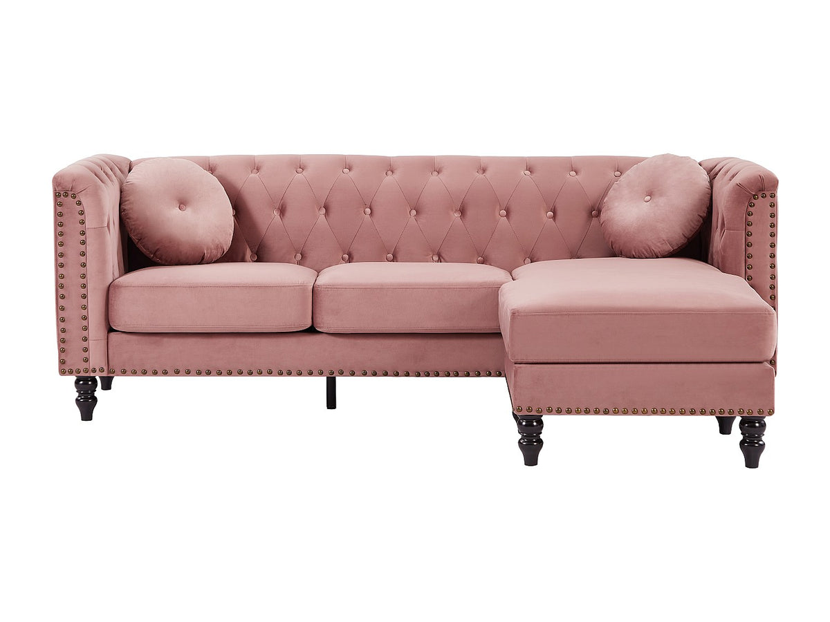Méridienne du canapé d'angle chesterfield TURNER en velours vieux rose