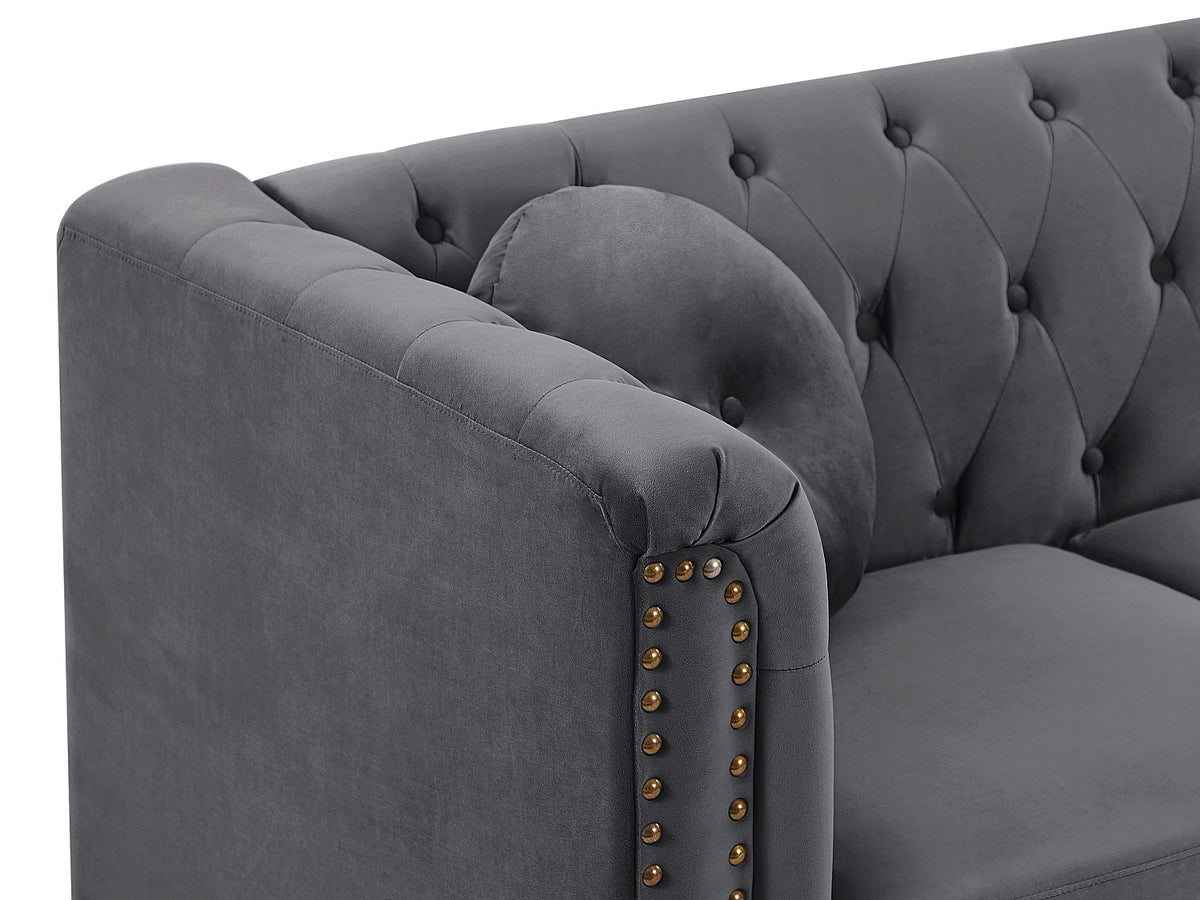 Accoudoirs cloutés du canapé d'angle chesterfield TURNER anthracite