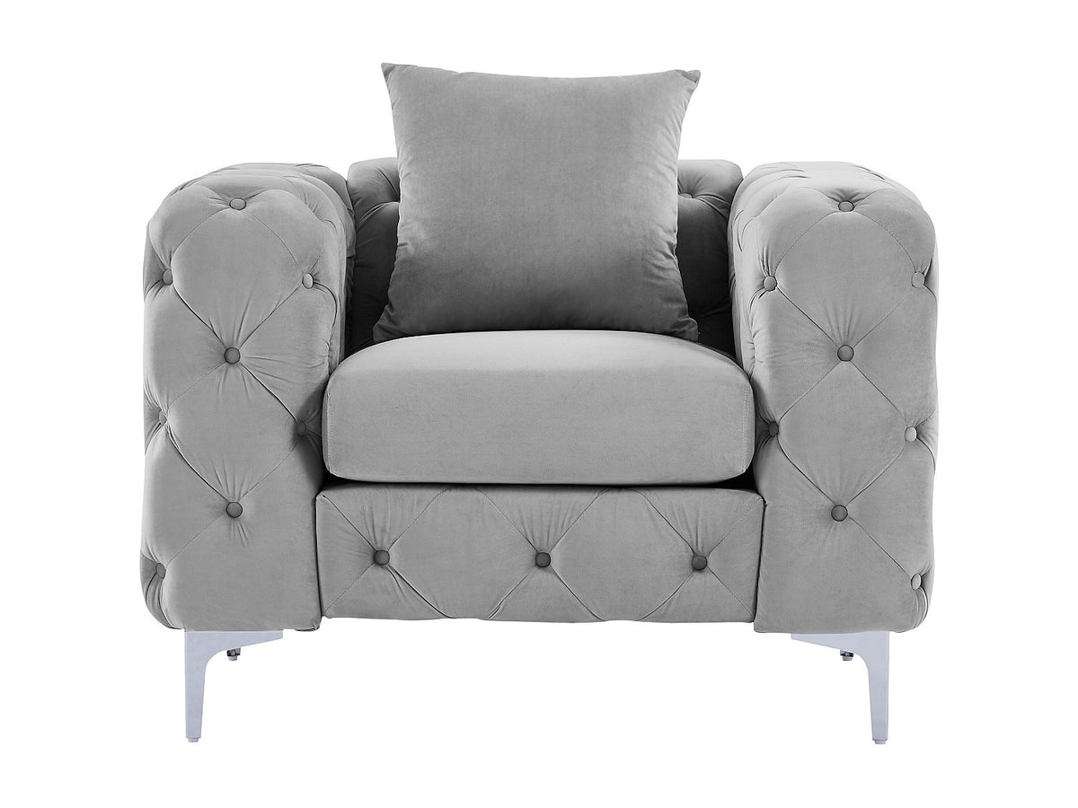 Assise déhoussable du fauteuil chesterfield EDWINA velours gris clair