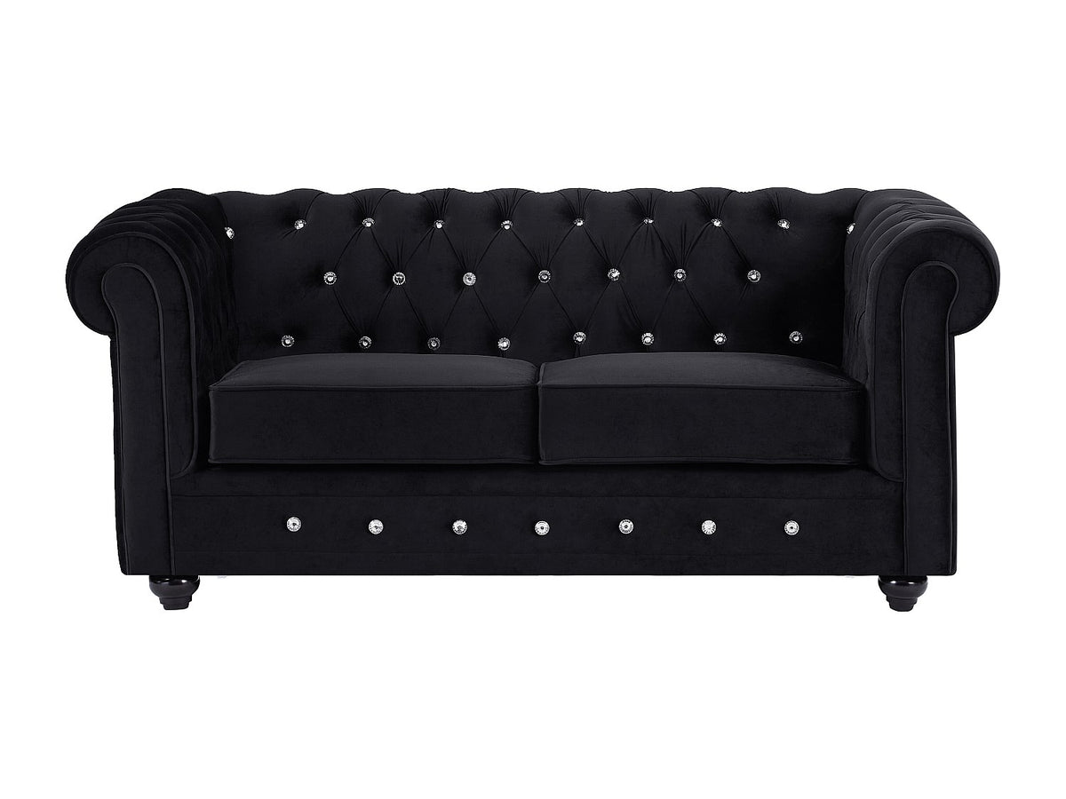 Capitonnage et boutons effet cristal du canapé chesterfield CRYSTAL noir