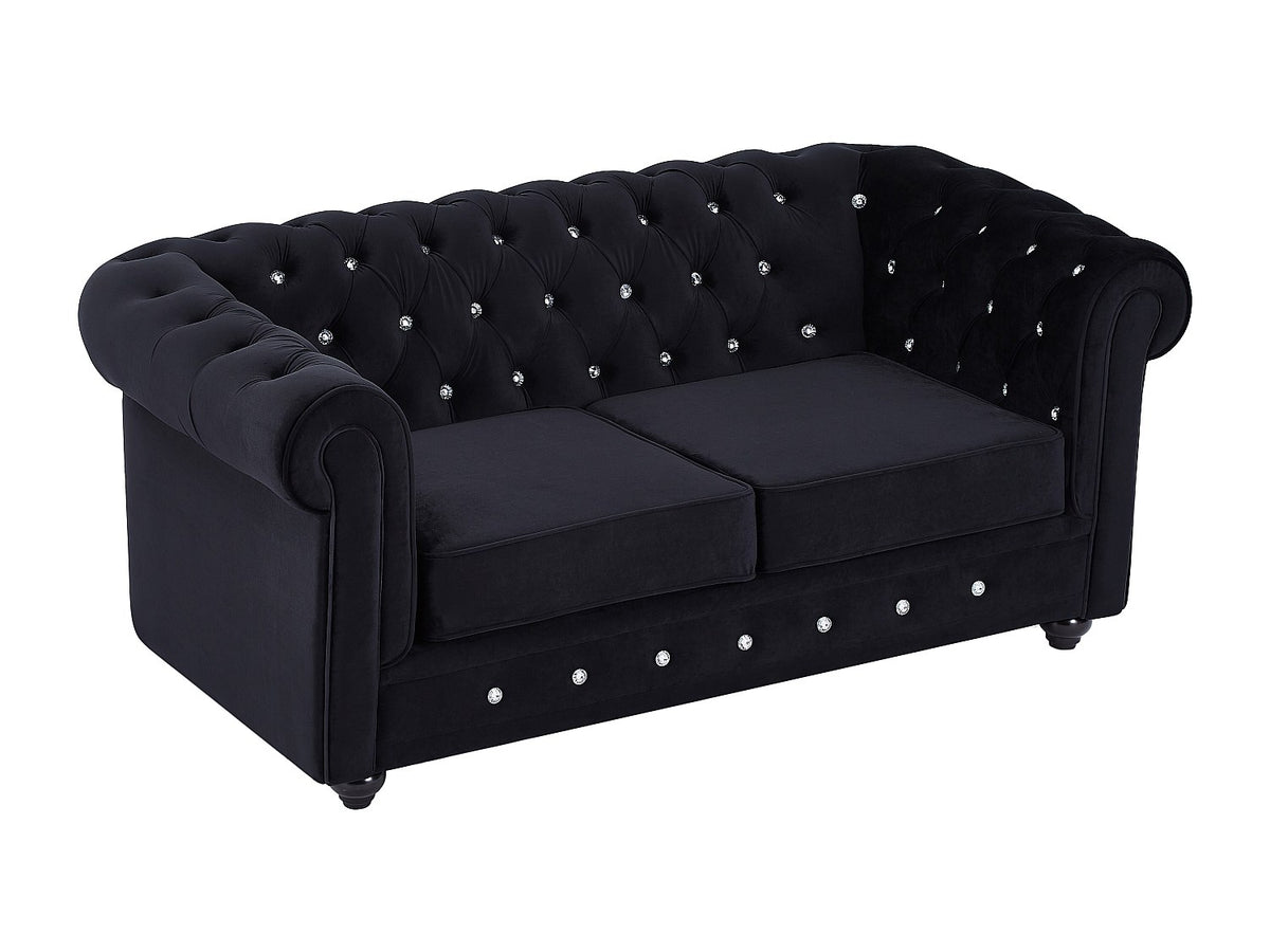 Accoudoirs roulés du canapé chesterfield CRYSTAL 2 places velours noir