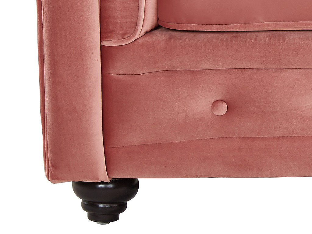 Vue d'ensemble du canapé chesterfield KELVIN 3 places velours rose poudré