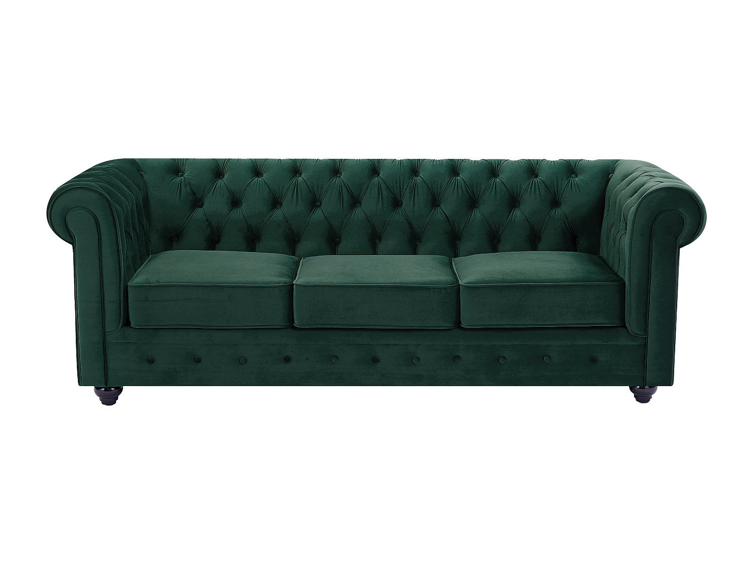 Capitonnage du canapé chesterfield AINSLEY 3 places velours vert