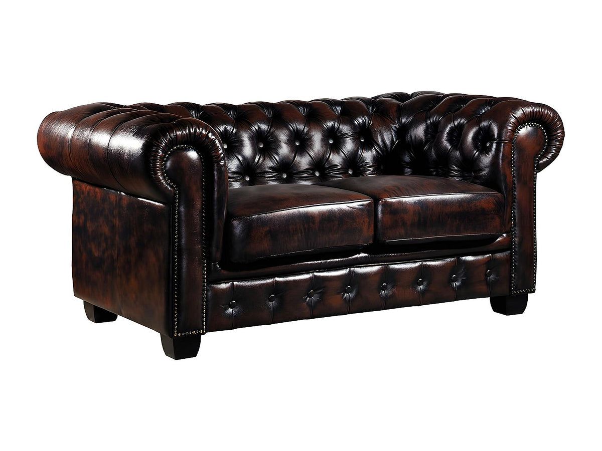 Assise capitonnée du canapé chesterfield BRENTON 2 places marron chocolat