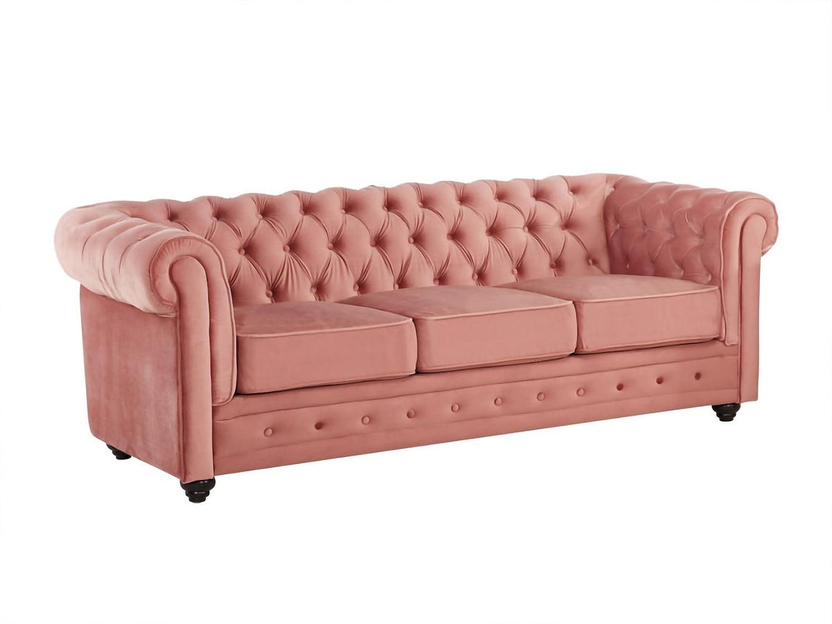 Accoudoirs arrondis du canapé chesterfield KELVIN rose poudré