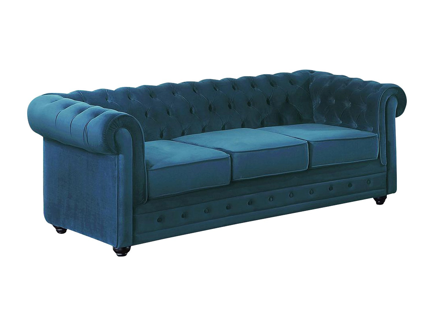 Vue d'ensemble du canapé chesterfield WALLACE 3 places bleu canard