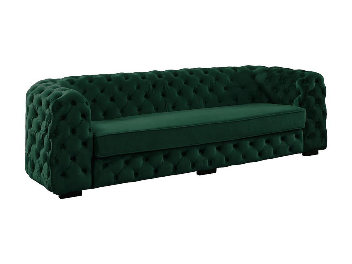 Vue d'ensemble du canapé chesterfield STANLEY 3 places en velours vert sapin
