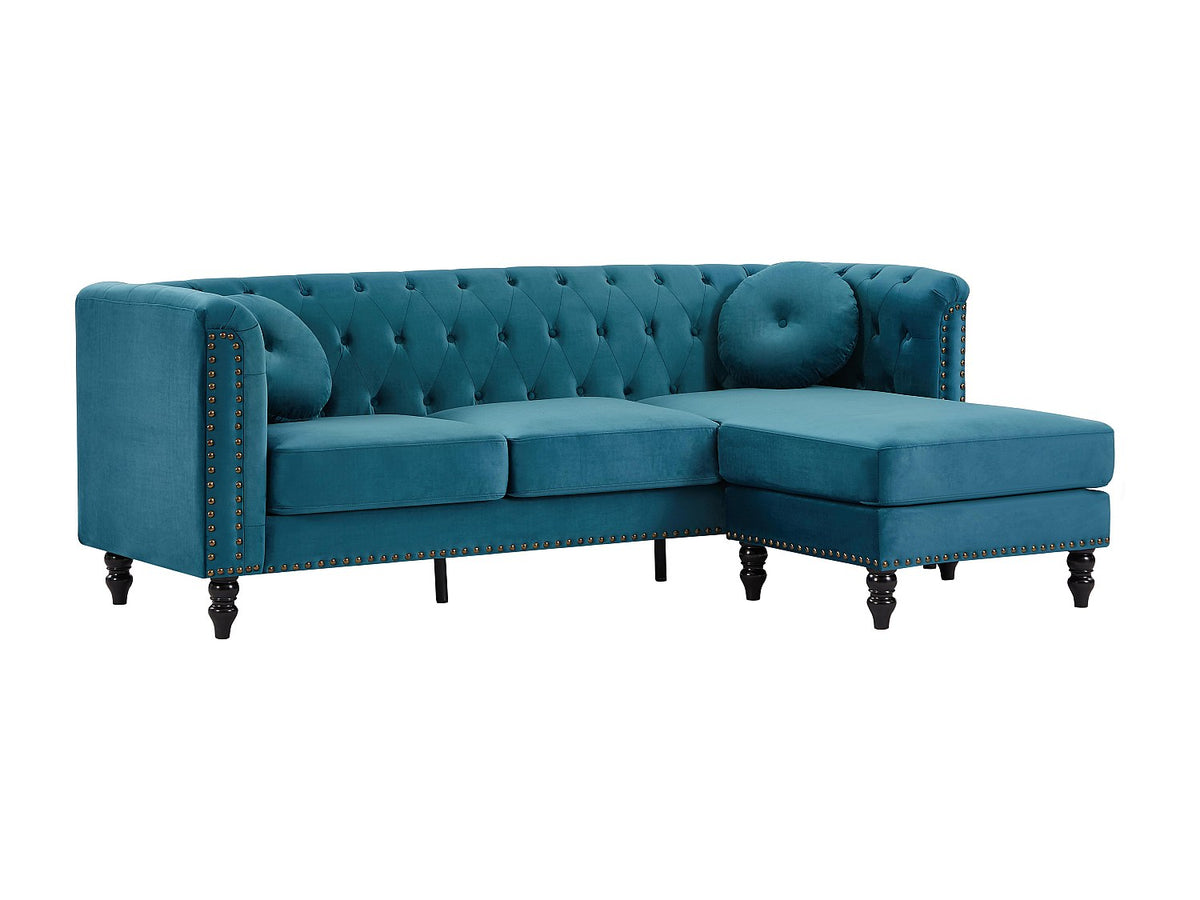 Méridienne réversible du canapé chesterfield TURNER 4 places bleu canard