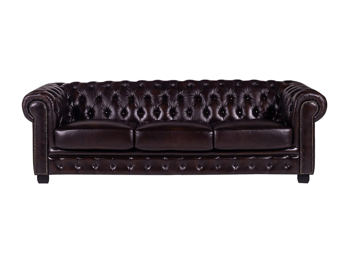 Assise capitonnée du canapé chesterfield BRENTON en cuir marron chocolat