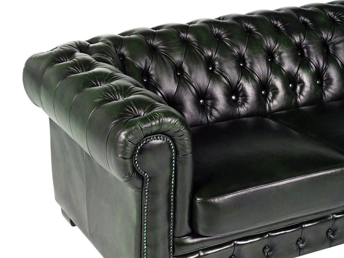 Canapé chesterfield BRENTON 4 places en cuir de buffle vert