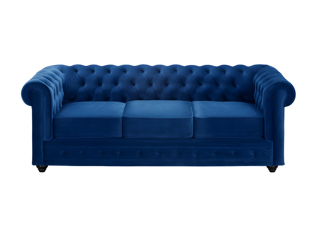 Dossier capitonné du canapé chesterfield CAMDEN en velours bleu roi