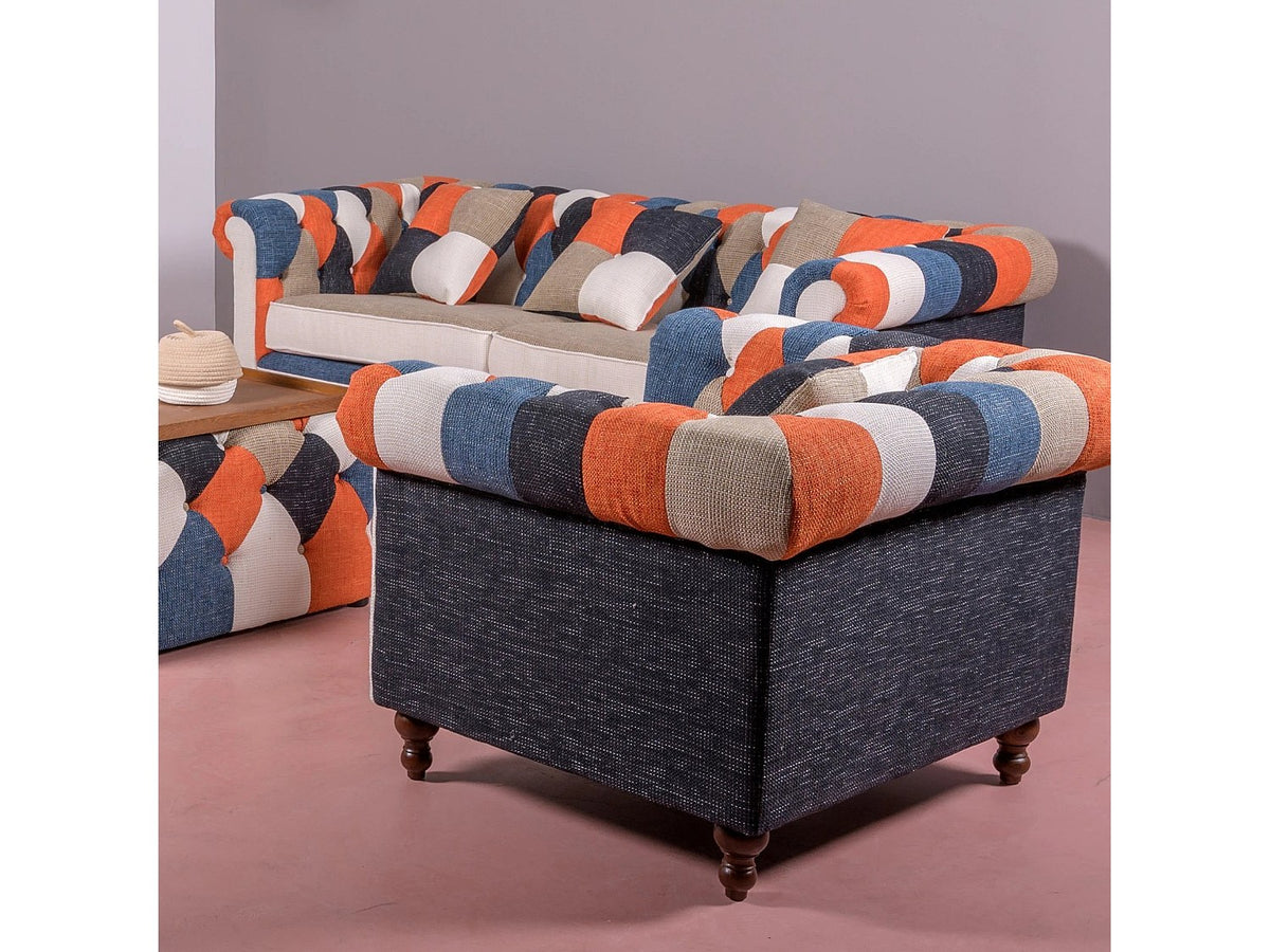 Capitonnage du fauteuil chesterfield PATCHWORK multicolore