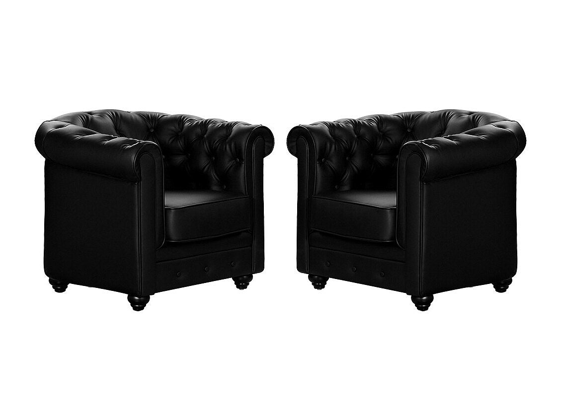 Capitonnage profond des fauteuils chesterfield EVERTON en simili noir