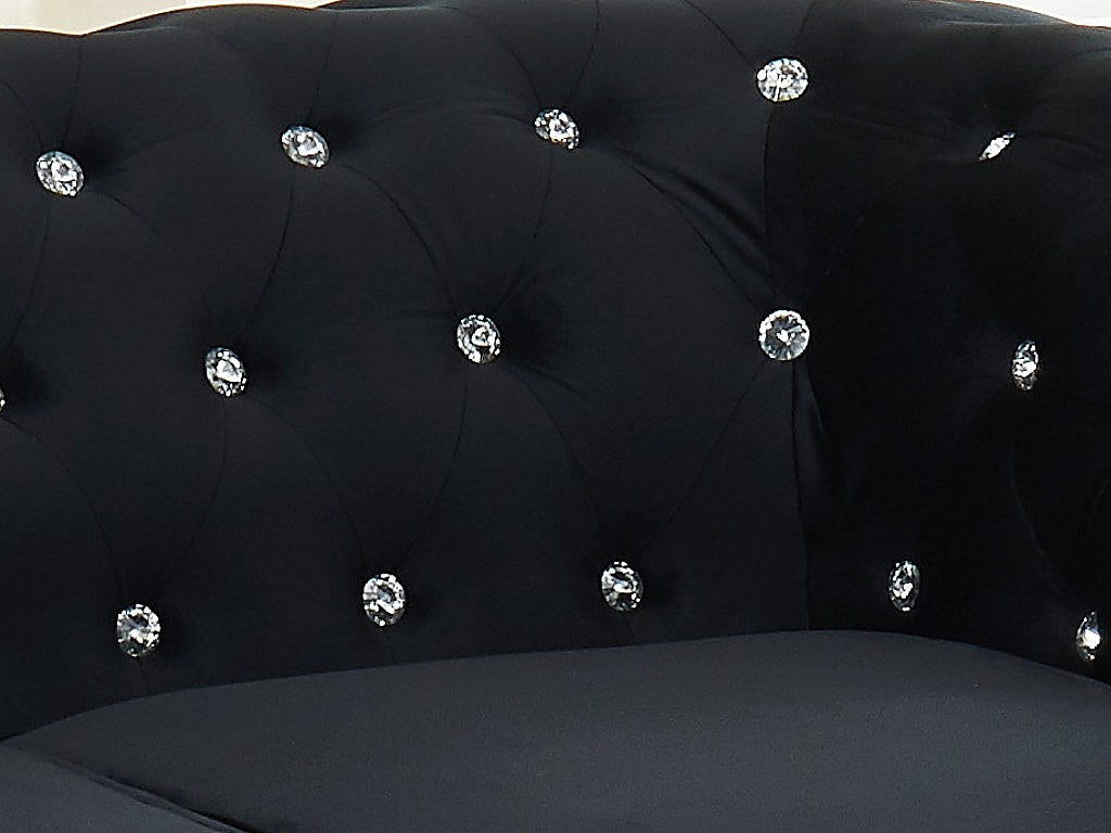 Détail des boutons effet cristal du canapé chesterfield CRYSTAL noir