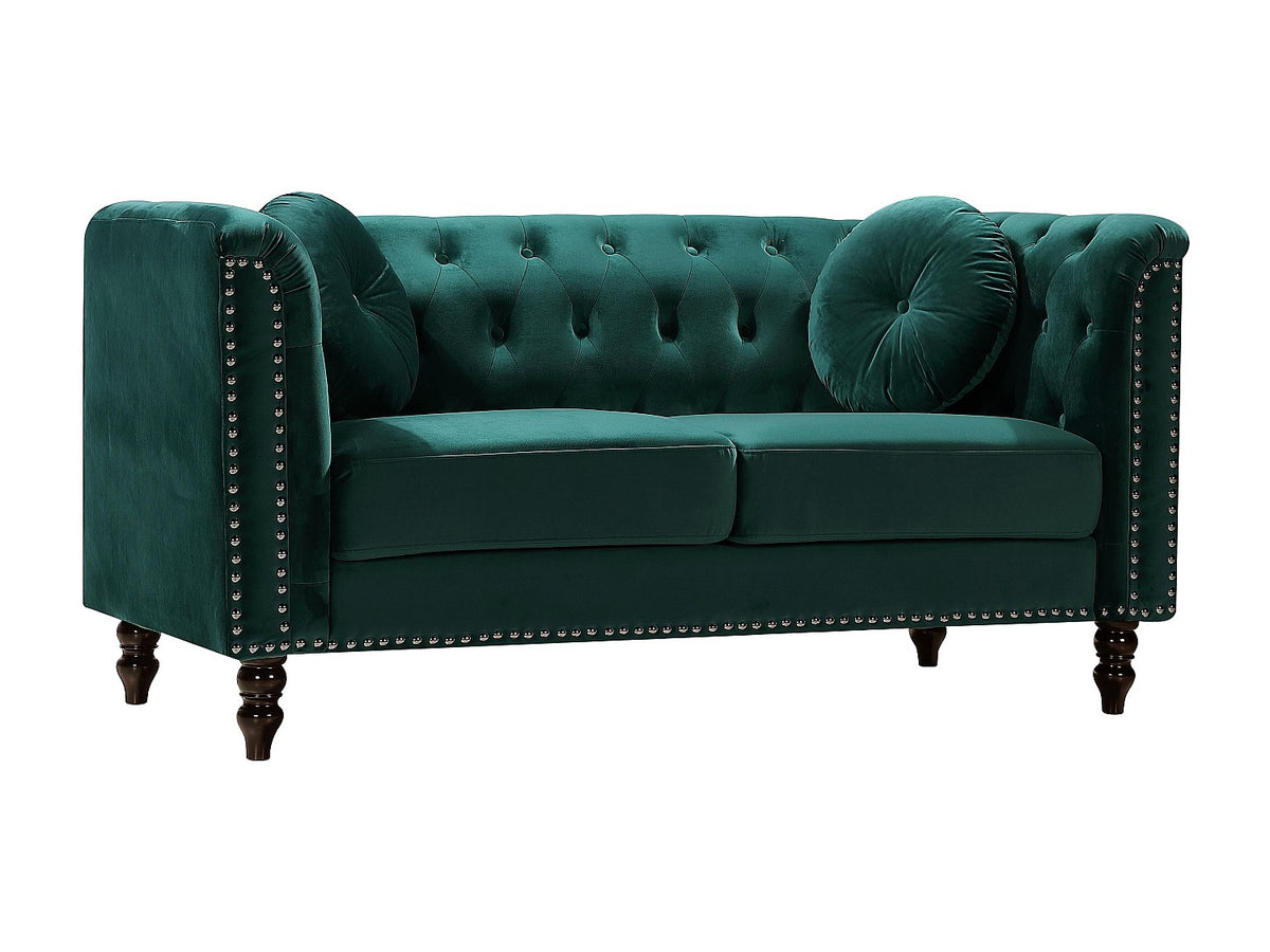 Capitonnage clouté du canapé chesterfield TURNER velours vert émeraude