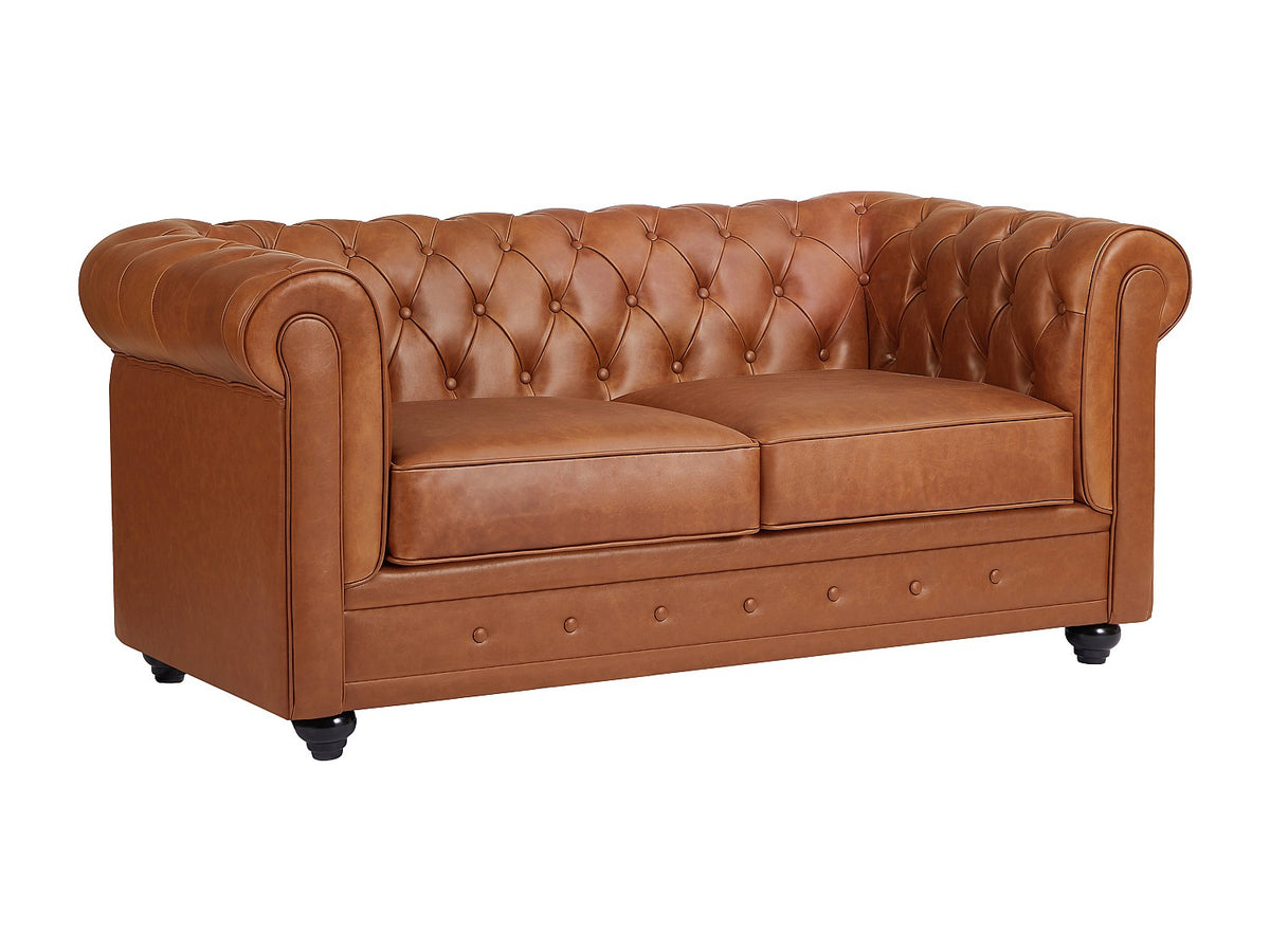 Capitonnage du canapé chesterfield THAMES 2 places cuir camel