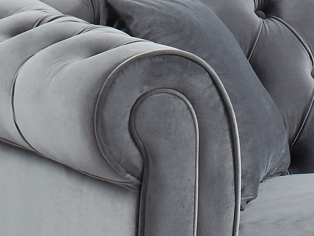 Accoudoirs enroulés du canapé d'angle chesterfield TOLEDO gris
