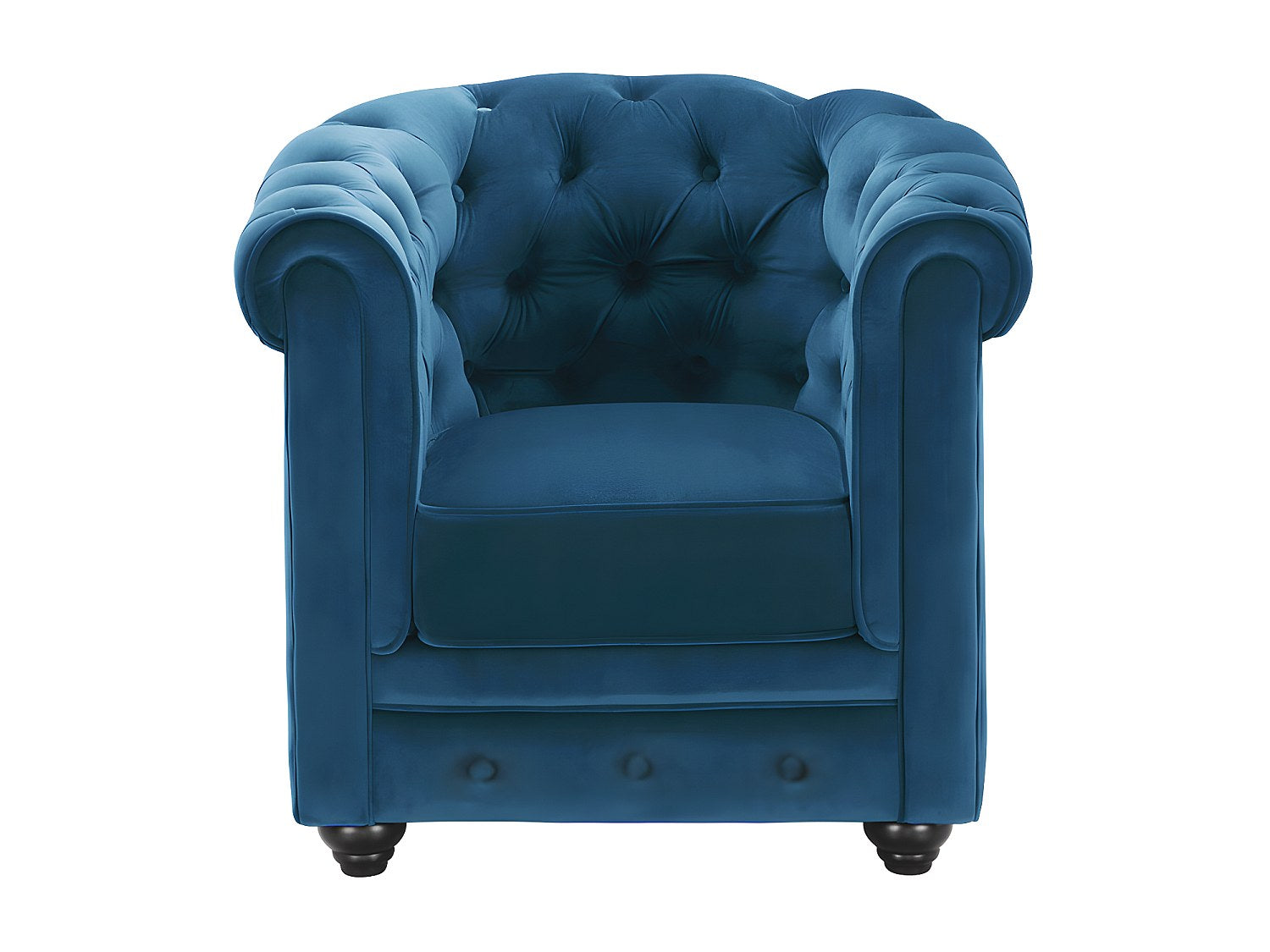 Capitonnage du fauteuil chesterfield KELSO en velours bleu canard